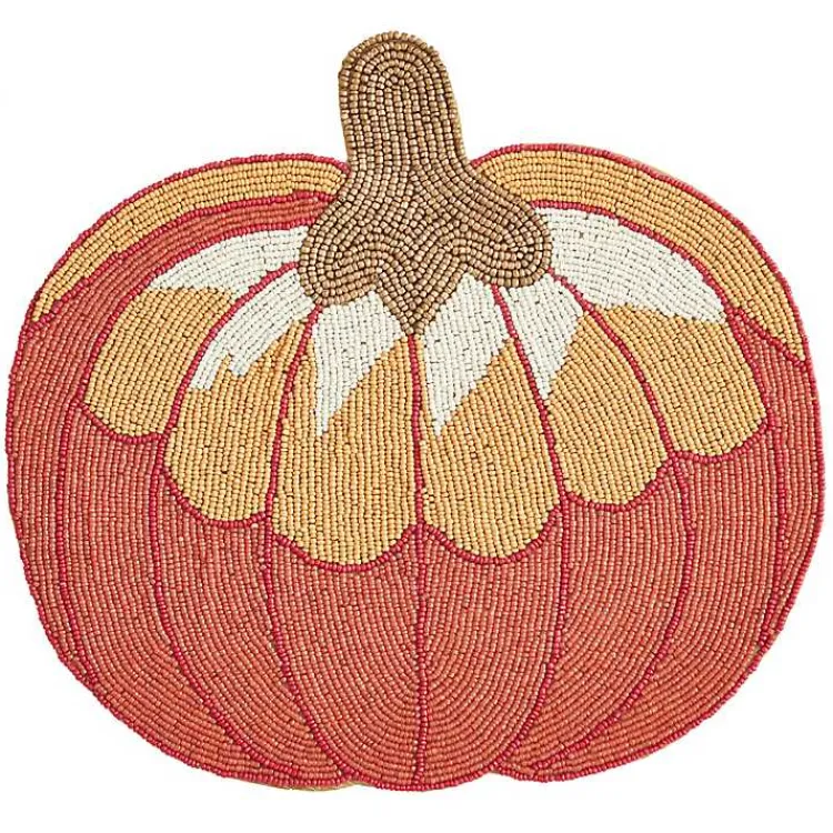 Table Linens-Kirklands Home Orange Beaded Pumpkin Harvest Placemats, Set of 4