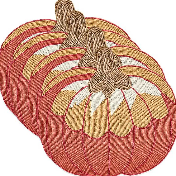 Table Linens-Kirklands Home Orange Beaded Pumpkin Harvest Placemats, Set of 4