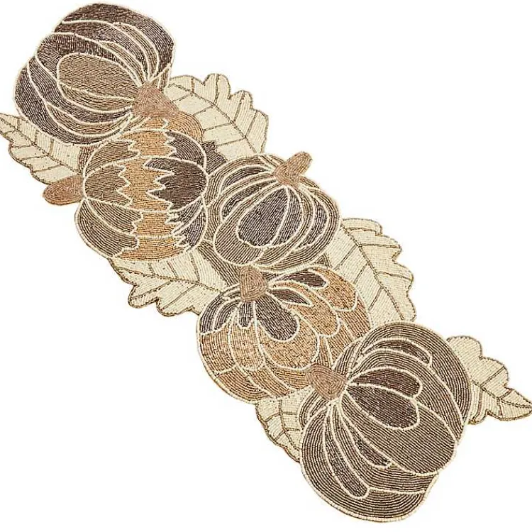 Table Linens-Kirklands Home Gold Beaded Pumpkin Harvest Table Runner