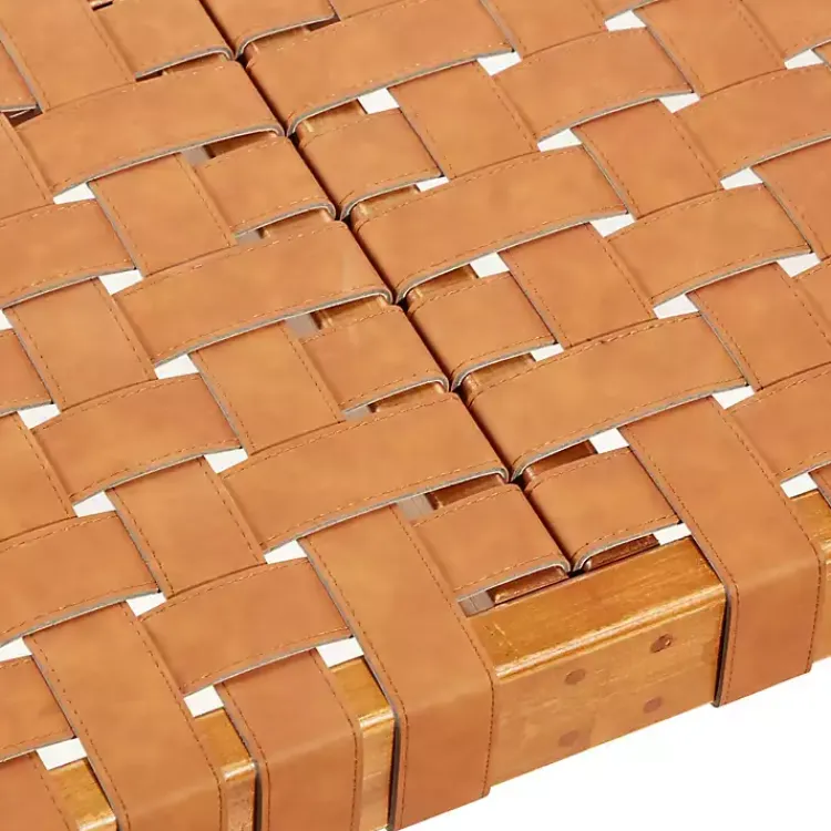 Benches & Ottomans-Kirklands Home Woven Leather Textured Wood Bench Brown