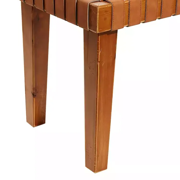Benches & Ottomans-Kirklands Home Woven Leather Textured Wood Bench Brown
