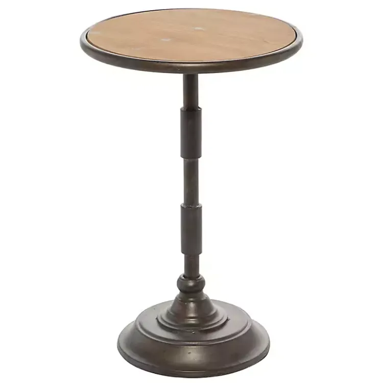 Accent & End Tables-Kirklands Home Natural Pine and Gray Metal Accent Table, 21 in.