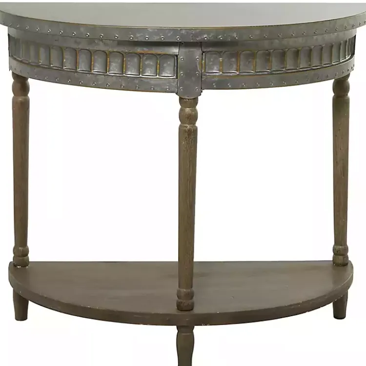 Console Tables-Kirklands Home Beige Wood and Metal Half Moon Console Table Tan