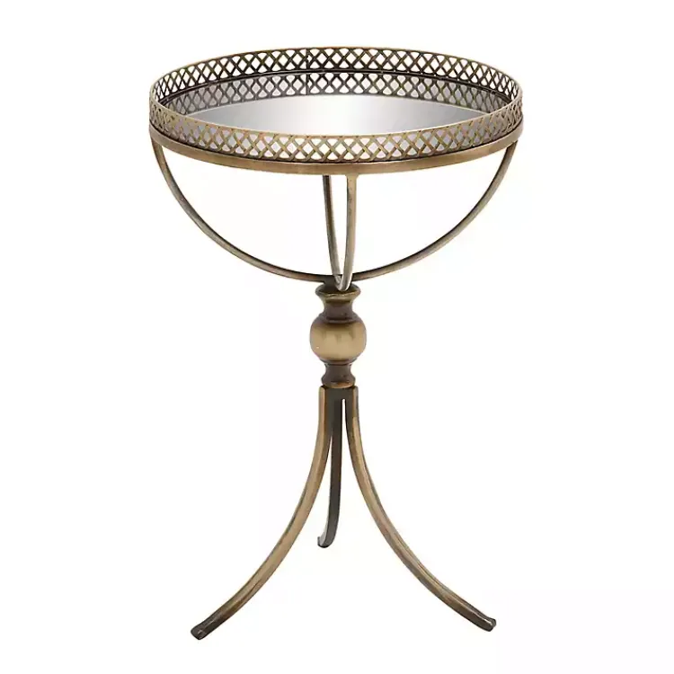 Accent & End Tables-Kirklands Home Mirror Top Metal Accent Table Gold
