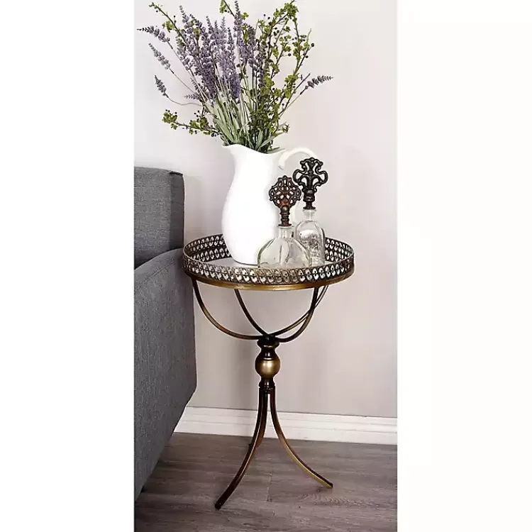 Accent & End Tables-Kirklands Home Mirror Top Metal Accent Table Gold