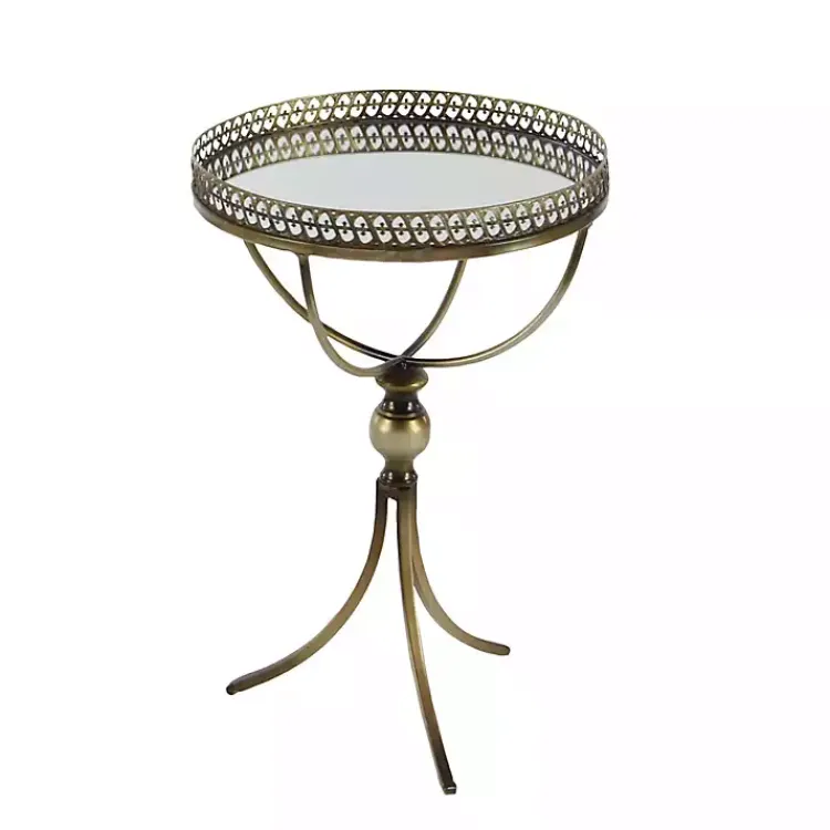Accent & End Tables-Kirklands Home Mirror Top Metal Accent Table Gold