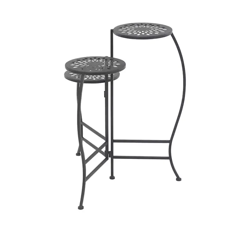 Planters-Kirklands Home Metal Medallion 3-Tier Folding Plant Stand Black
