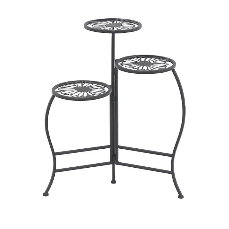 Planters-Kirklands Home Metal Floral 3-Tier Plant Stand Black