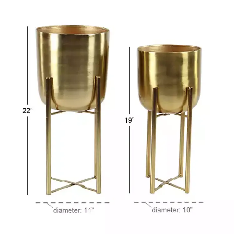 Planters-Kirklands Home Metallic Planters with Stands, Set of 2 Gold