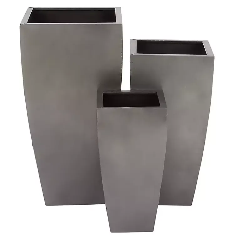 Planters-Kirklands Home Light Metal Round Tapered Planters, Set of 3 Gray