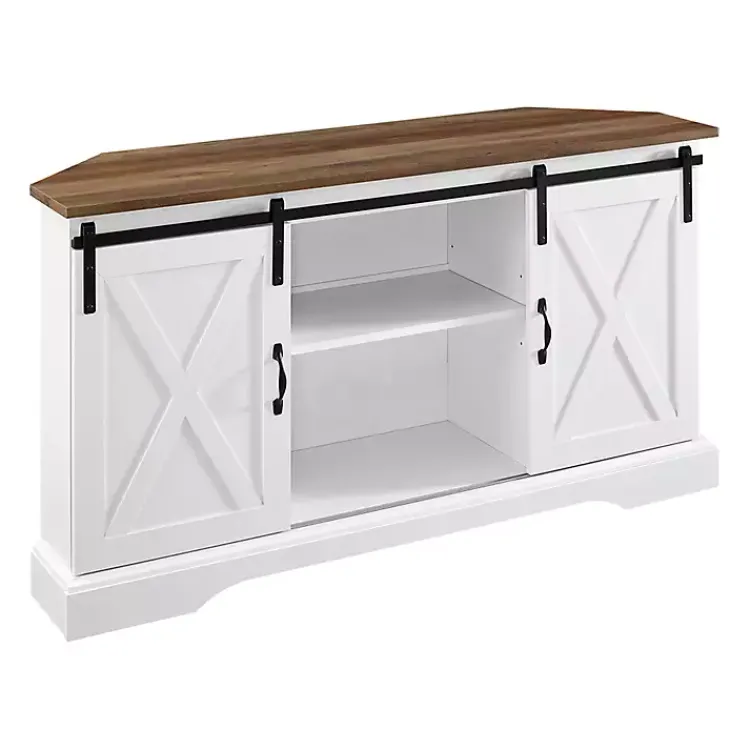 Tv Stands & Media Consoles-Kirklands Home and Natural Sliding Barn Door TV Stand White
