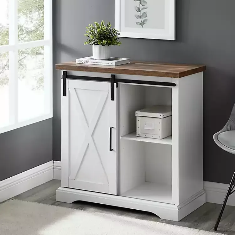 Cabinets & Sideboards-Kirklands Home Barn Door Cabinet White