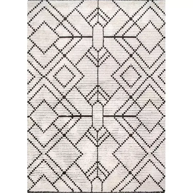 Area Rugs-Kirklands Home Cream Geometric Diamonds Fringed Area Rug, 7x10
