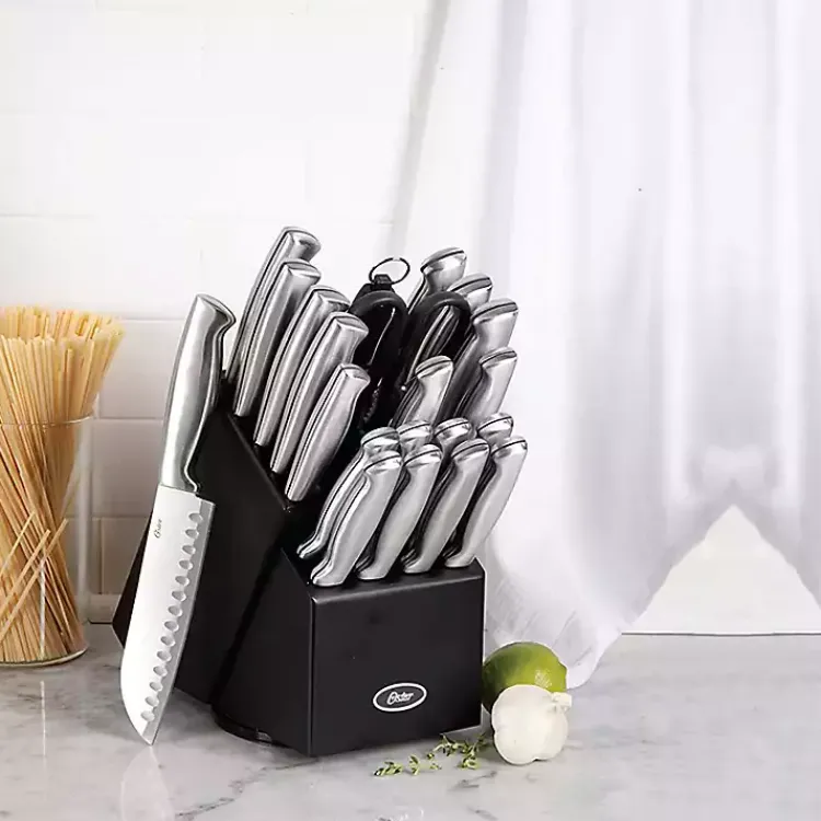 Flatware & Cutlery-Kirklands Home Black Rubberwood Block Satin 22-pc. Cutlery Set