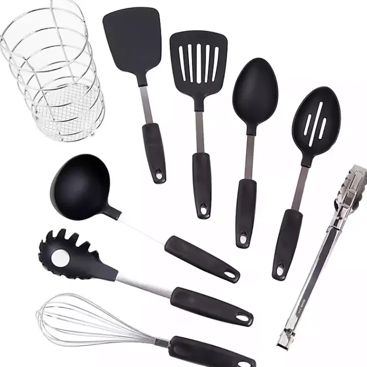 Kitchen Accessories-Kirklands Home 9-pc. Utensil Set with Wire Caddy Black
