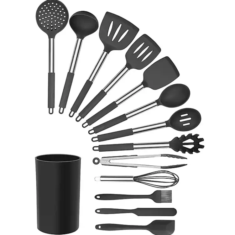 Kitchen Accessories-Kirklands Home 14-Pc. Silicone and Steel Utensil Set Gray