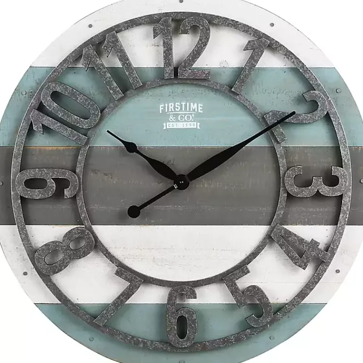 Clocks-Kirklands Home Teal Wood Plank Wall Clock Blue