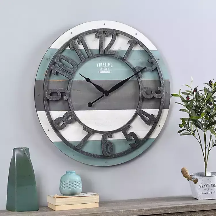 Clocks-Kirklands Home Teal Wood Plank Wall Clock Blue