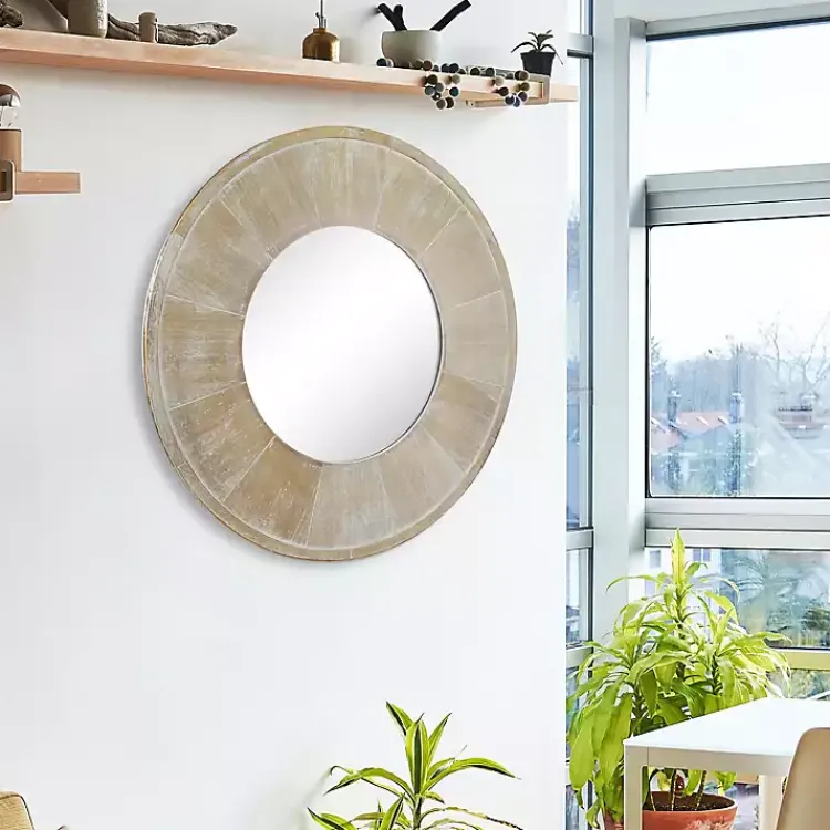 Decorative Mirrors-Kirklands Home Distressed Wood Planked Frame Wall Mirror Brown