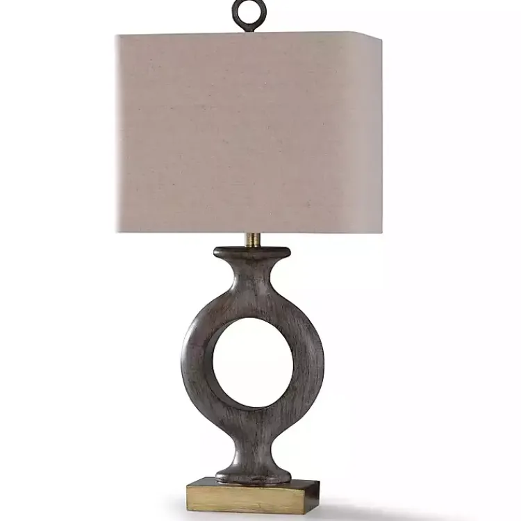 Table Lamps-Kirklands Home Gray Tweed Open Hoop Table Lamp Tan