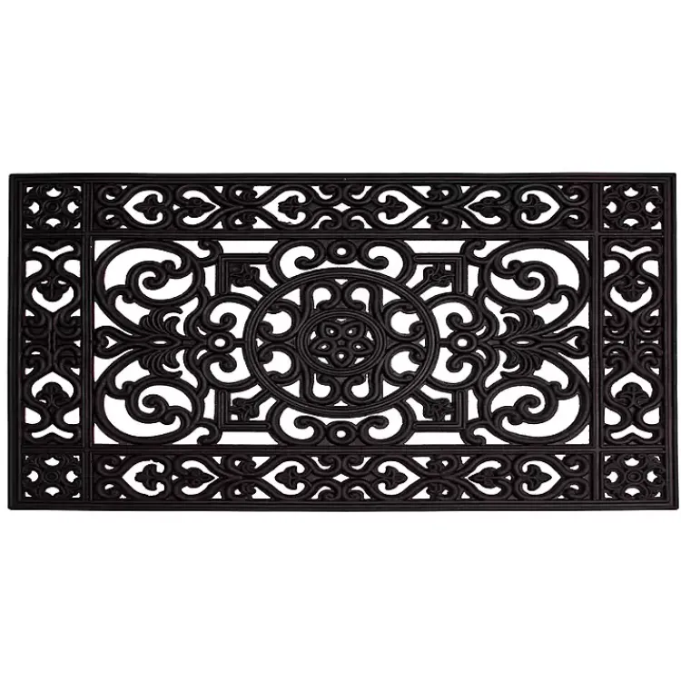 Doormats-Kirklands Home Scroll Border Rubber Doormat, 41x17 in. Black
