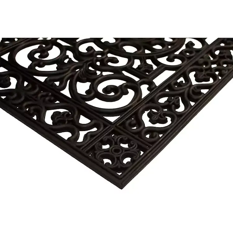 Doormats-Kirklands Home Scroll Border Rubber Doormat, 36x24 Black