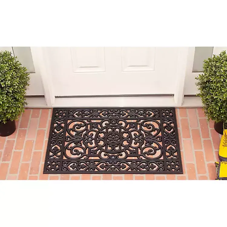 Doormats-Kirklands Home Scroll Border Rubber Doormat, 36x24 Black