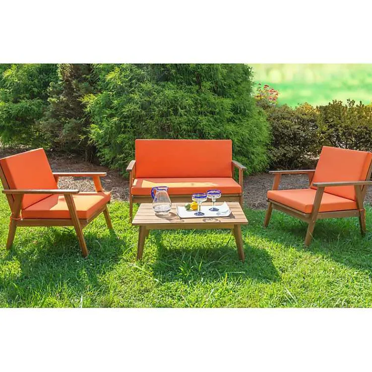 Outdoor Sets-Kirklands Home 4-pc. Acacia Wood Outdoor Living Set Orange