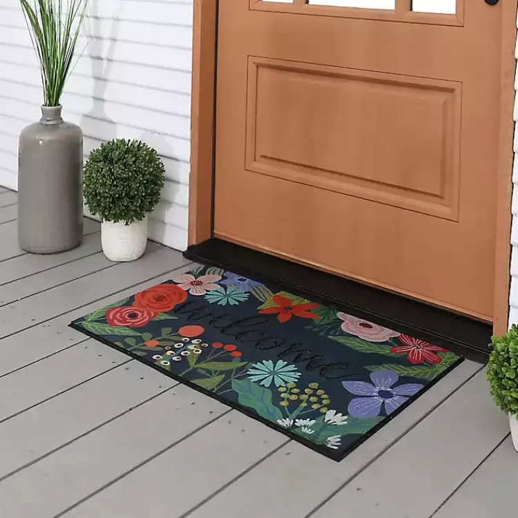 Doormats-Kirklands Home Dark Floral Welcome Rubber Doormat Multi