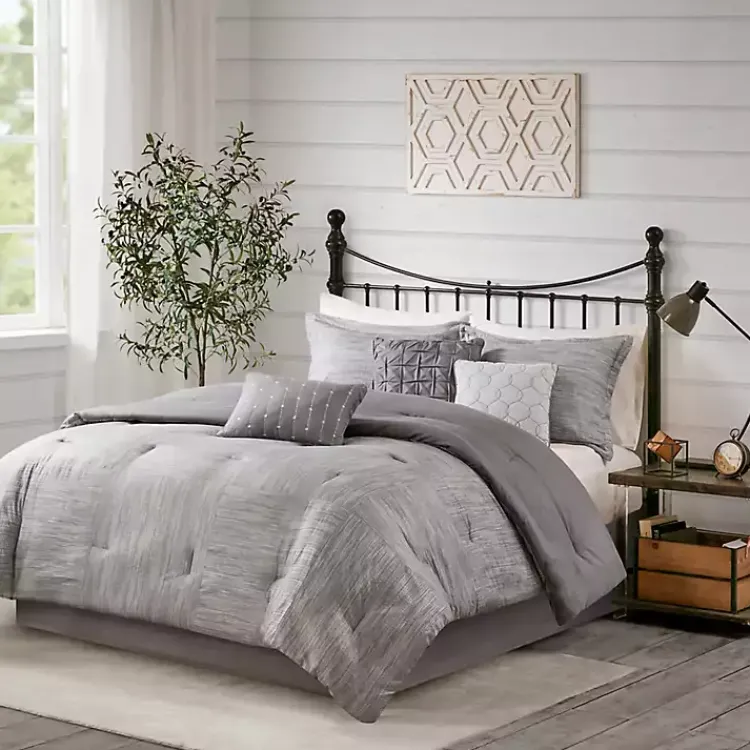 Comforters-Kirklands Home Gray Seersucker 7-pc. King Comforter Set
