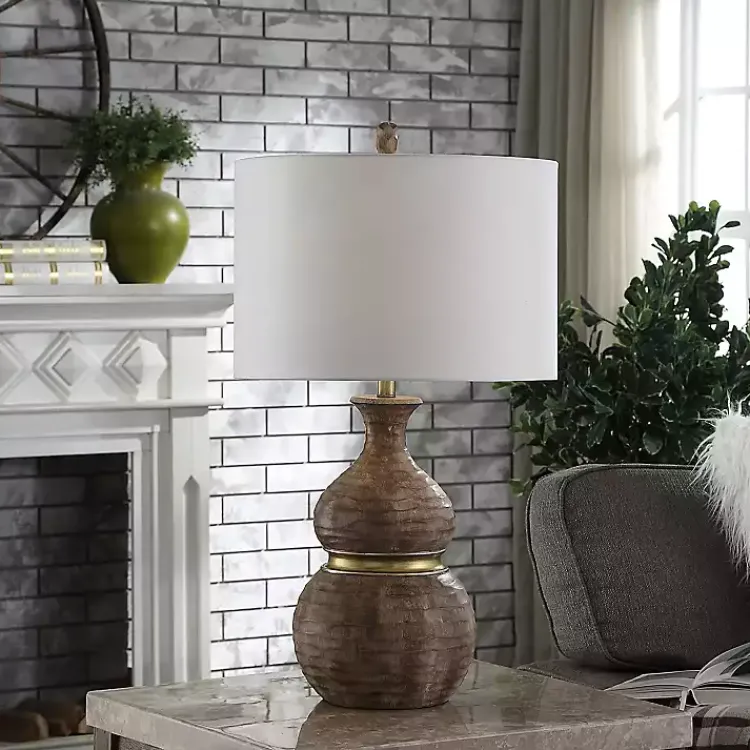 Table Lamps-Kirklands Home Brown and Gold Gourd Table Lamp White