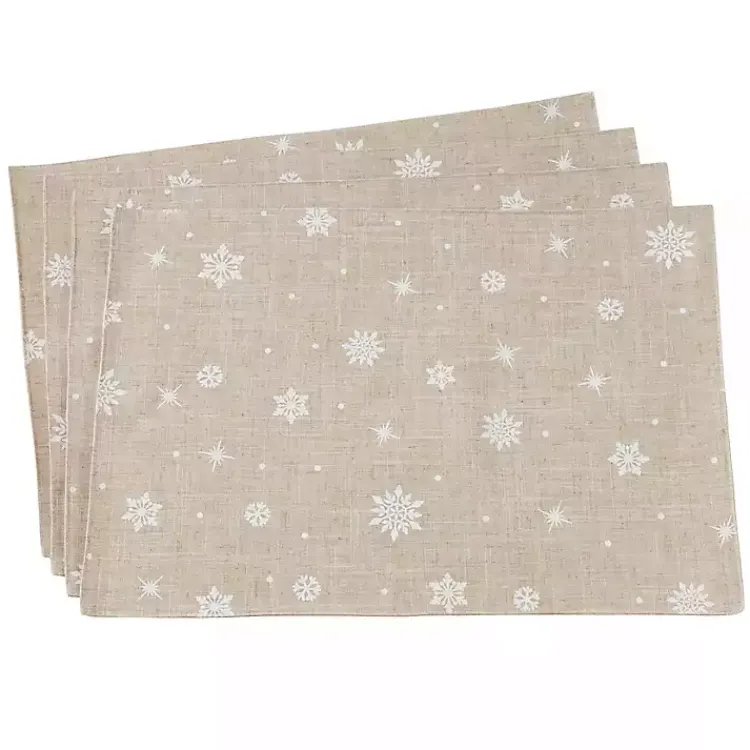 Table Linens-Kirklands Home Natural Linen Snowflake Placemats, Set of 4