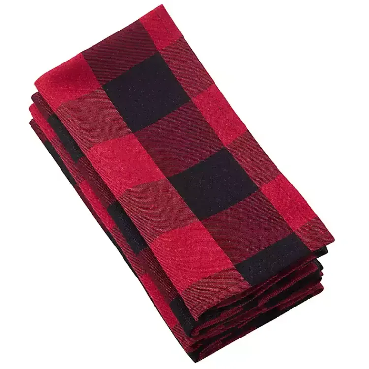 Table Linens-Kirklands Home Black and Red Buffalo Check Napkins, Set of 4