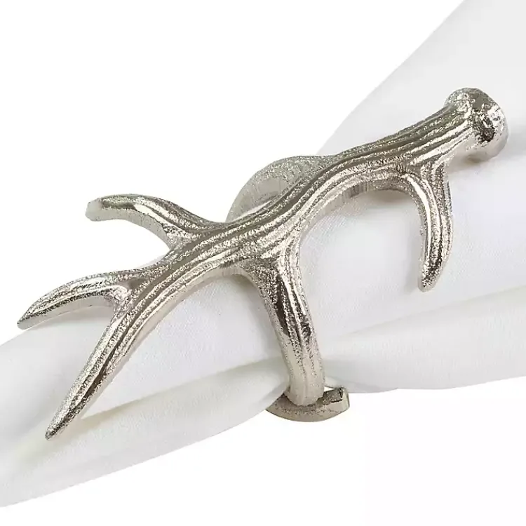 Table Linens-Kirklands Home Reindeer Antler Napkin Rings, Set of 4 Silver