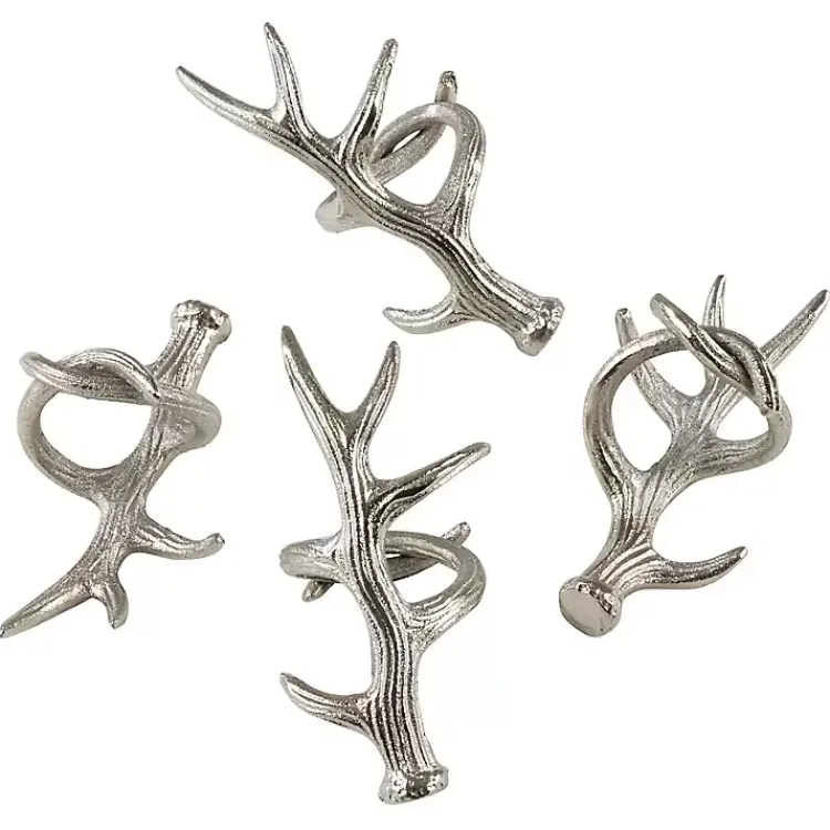 Table Linens-Kirklands Home Reindeer Antler Napkin Rings, Set of 4 Silver