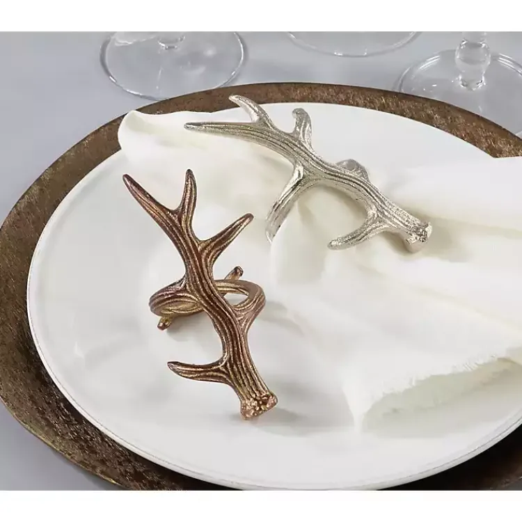 Table Linens-Kirklands Home Bronze Reindeer Antler Napkin Rings, Set of 4 Brown