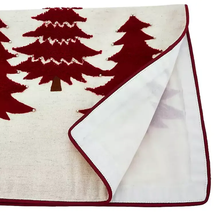 Table Linens-Kirklands Home Red Embroidered Christmas Trees Table Runner