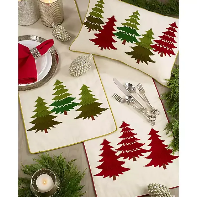 Table Linens-Kirklands Home Red Embroidered Christmas Trees Table Runner