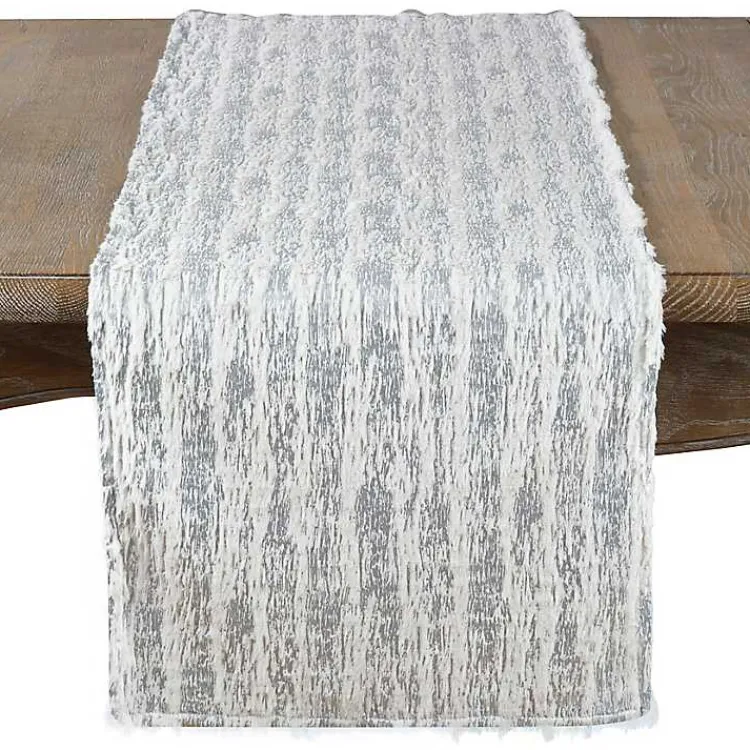 Table Linens-Kirklands Home Faux Fur Brushed Metallic Foil Table Runner Silver