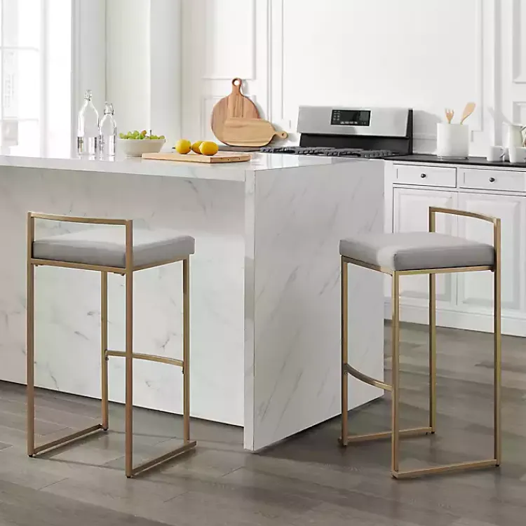 Bar Stools & Counter Height Stools-Kirklands Home Marley and Gold Bar Stools, Set of 2 Gray