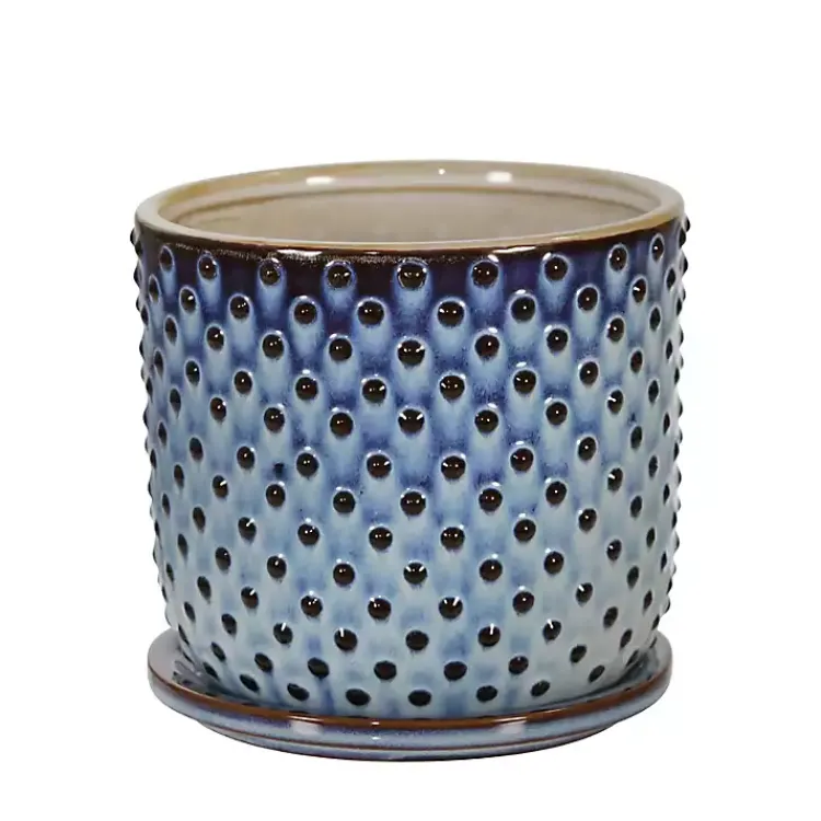 Planters-Kirklands Home Blue Ombre Dotted Ceramic Planter with Saucer