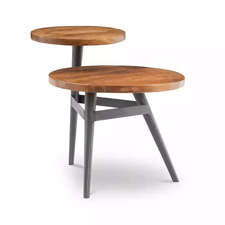 Accent & End Tables-Kirklands Home Industrial Two-Tiered Gunmetal Accent Table Brown