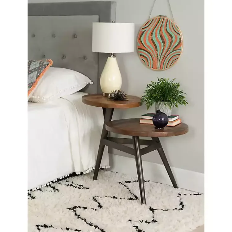 Accent & End Tables-Kirklands Home Industrial Two-Tiered Gunmetal Accent Table Brown