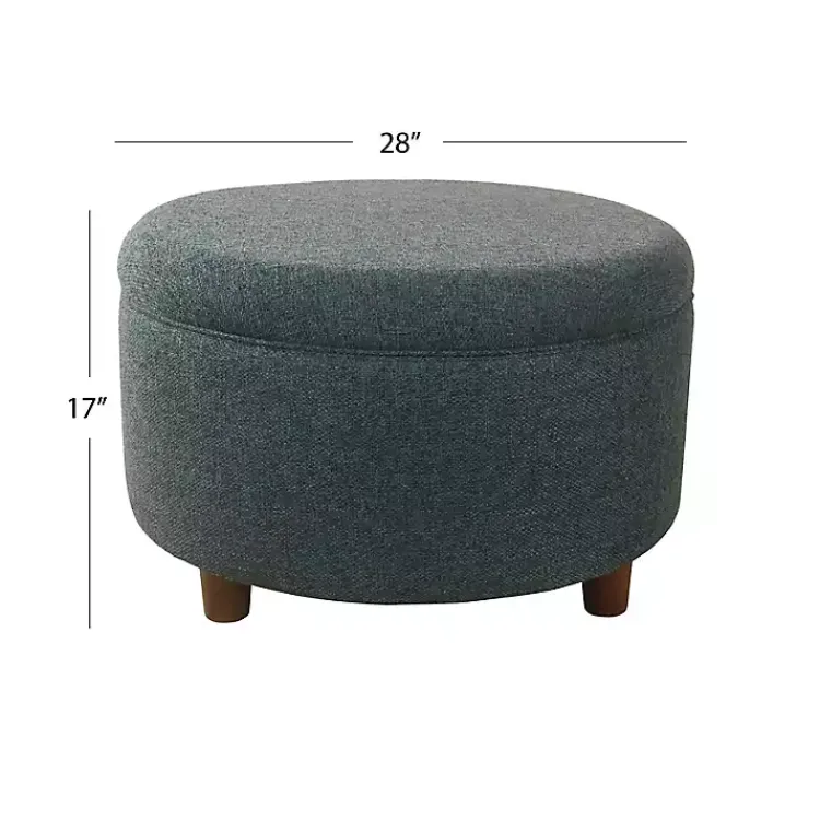Benches & Ottomans-Kirklands Home Navy Upholstered Round Storage Ottoman Blue