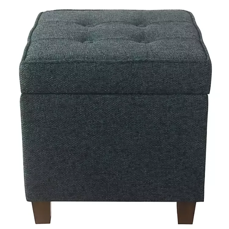 Benches & Ottomans-Kirklands Home Navy Tufted Upholstered Storage Ottoman Blue