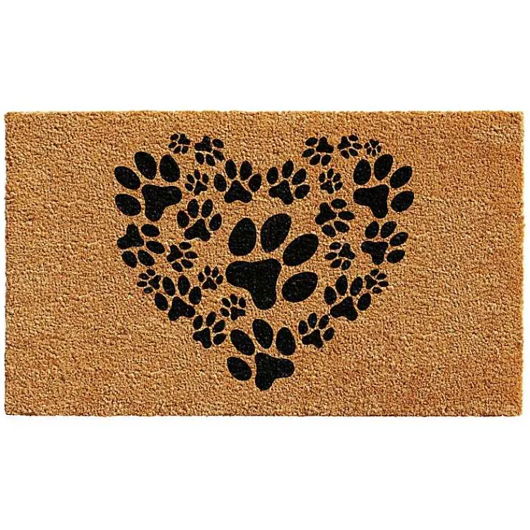 Doormats-Kirklands Home Tan and Black Coir Heart Paws Doormat, 17x29