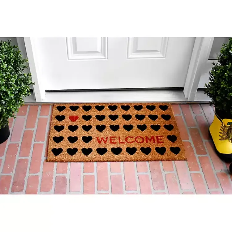 Doormats-Kirklands Home Tan and Black Welcome Heart Doormat