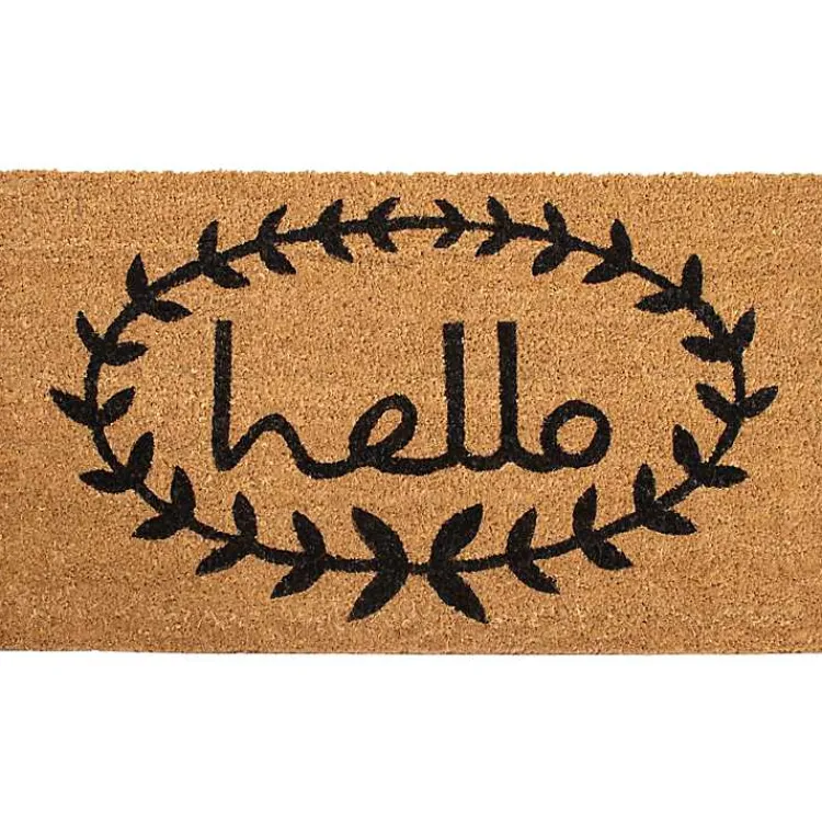 Doormats-Kirklands Home Tan and Black Evergreen Hello Doormat, 36x24 in.