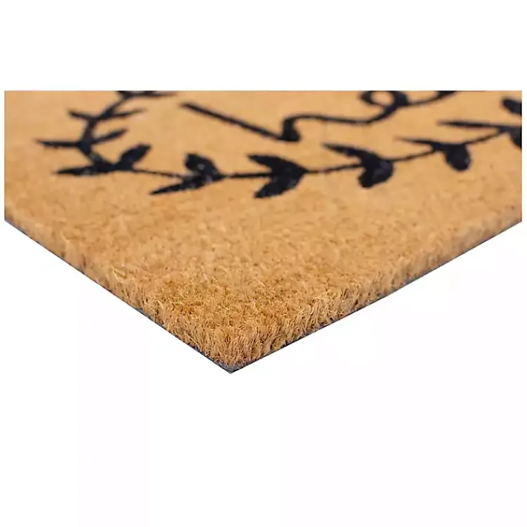 Doormats-Kirklands Home Tan and Black Evergreen Hello Doormat, 36x24 in.
