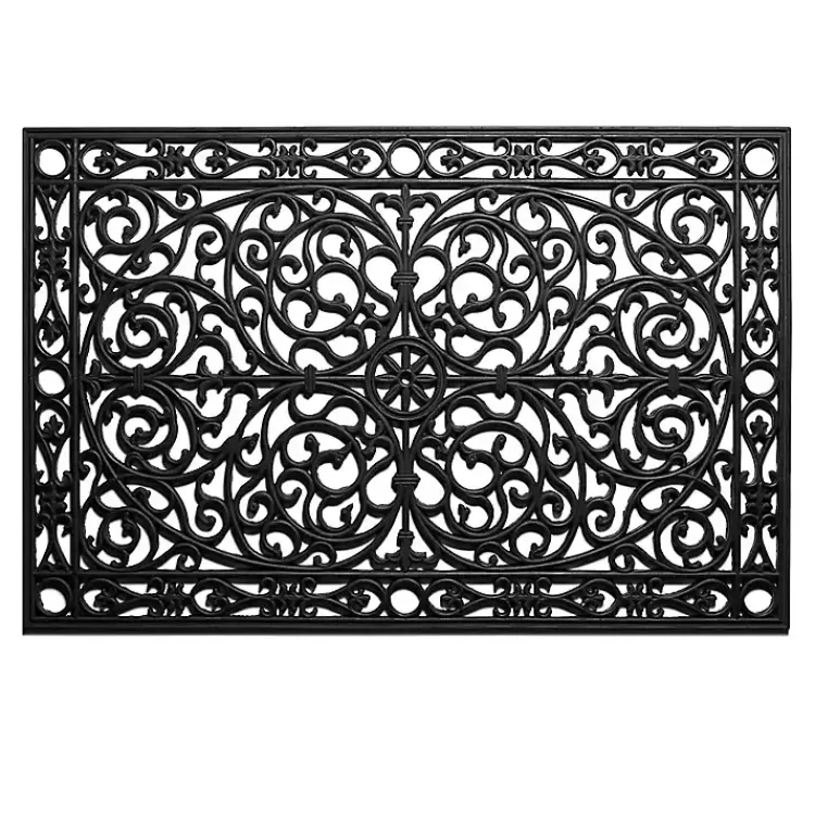 Doormats-Kirklands Home Ornate Art Deco Rubber Doormat, 36x24 in. Black